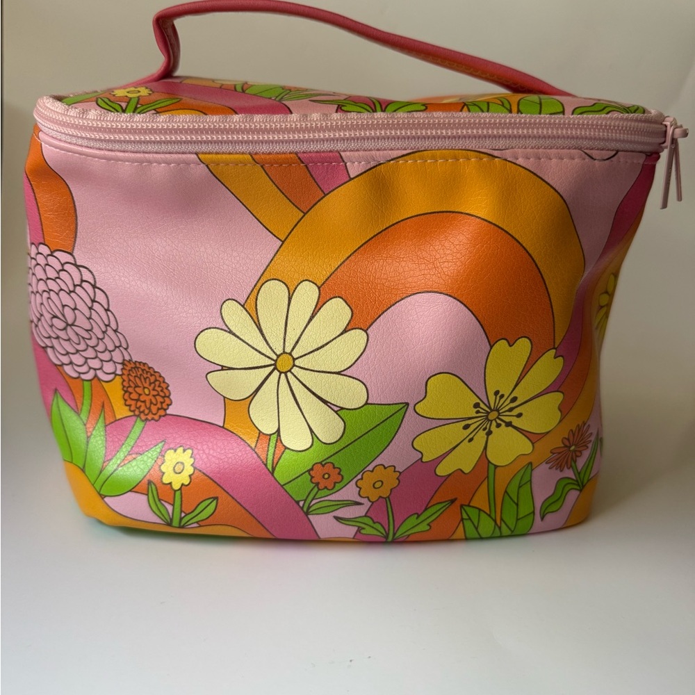 Urban Outfitters Talking Out of Turn Pink and Orange Floral Cosmetic Bag